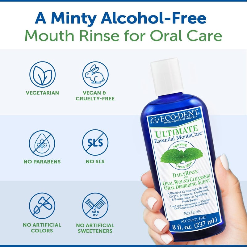Eco-Dent Alcohol-Free Mouthwash, Mint - Ultimate Essential MouthCare, Oral Care Mouth Wash for Adults, Baking Soda Mouth Rinse with CoQ10/Herbs/Essential Oils, 8 Fl Oz (Pack of 2) - Image 3